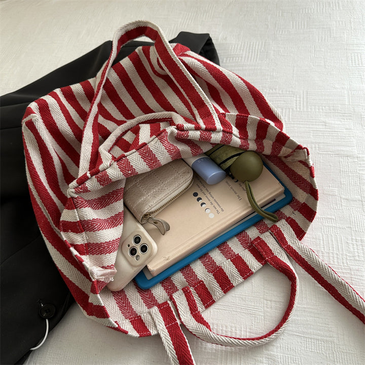 Durable Striped Canvas Beach Tote Bag