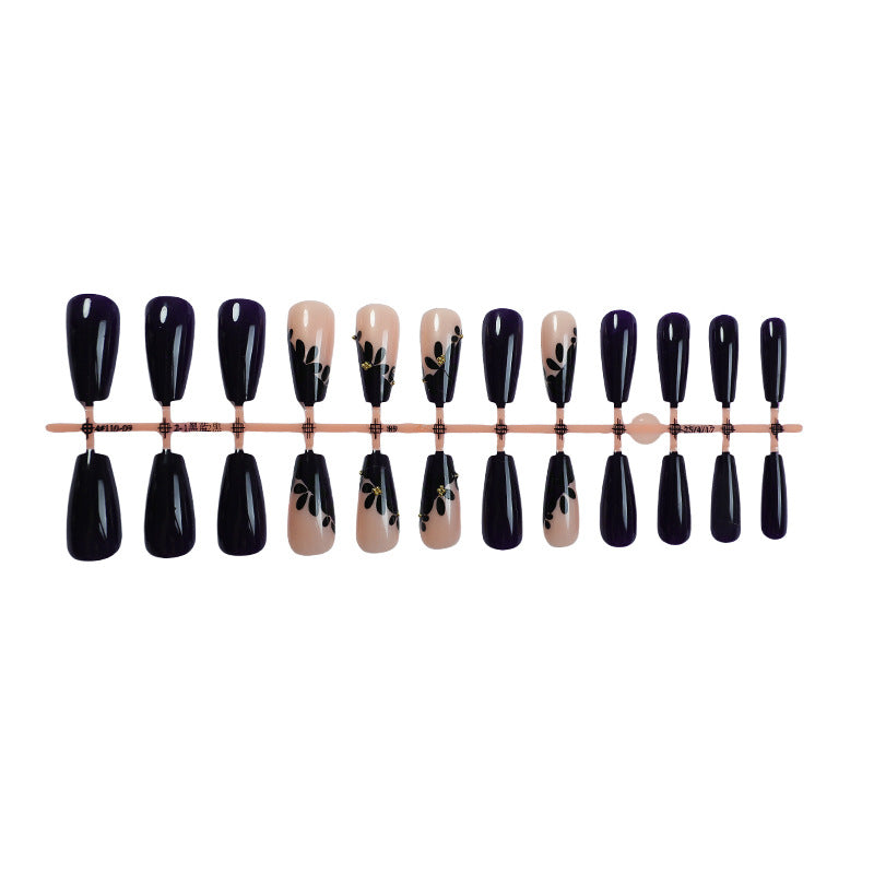 Decorative Press-On Nail Set with Elegant Leaf Designs Bowlift