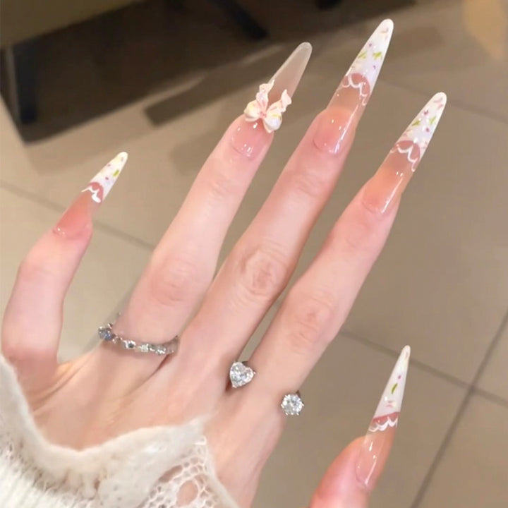 Artistic Floral Press-On Nail Design Bowlift
