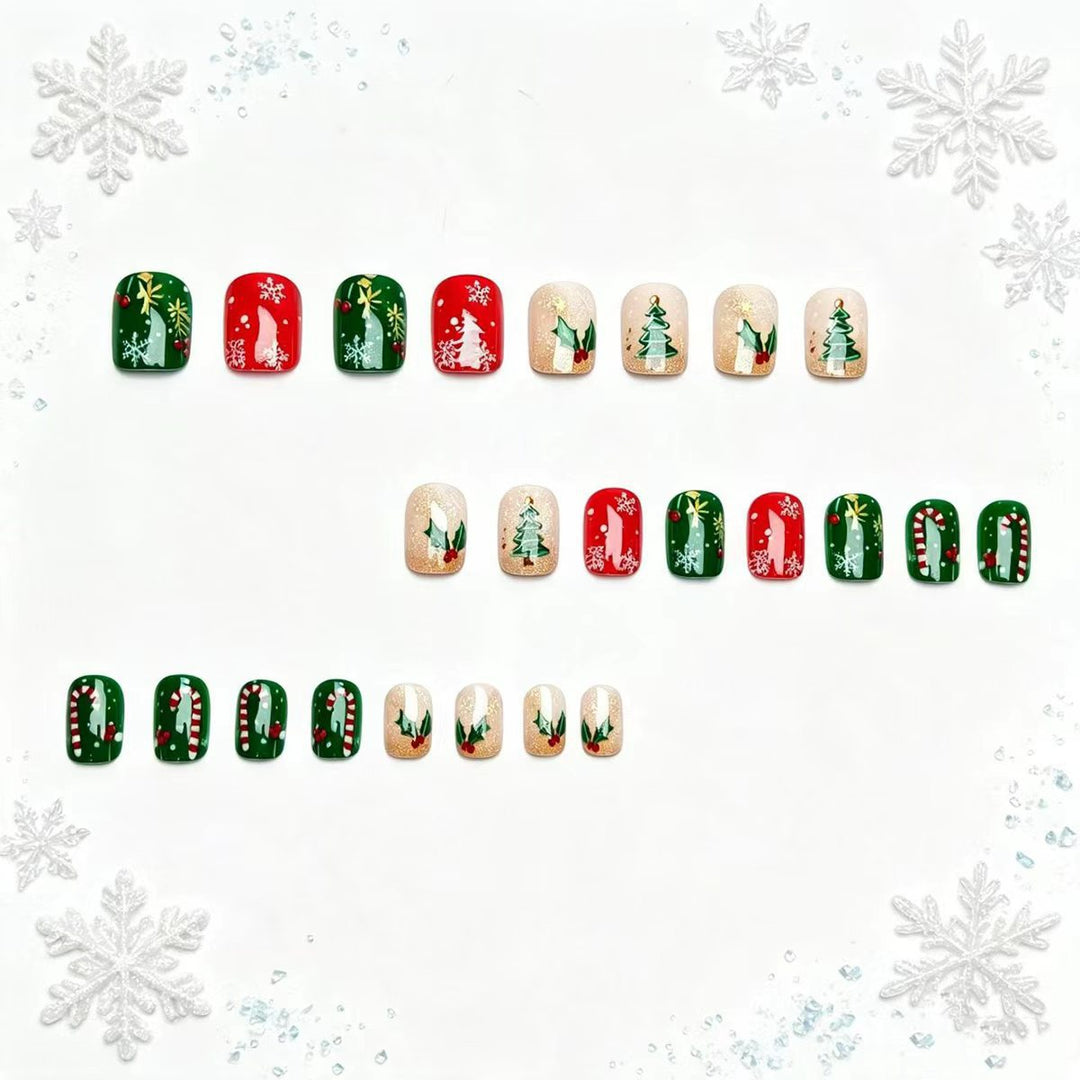 Artificial nails in festive Christmas design Bowlift