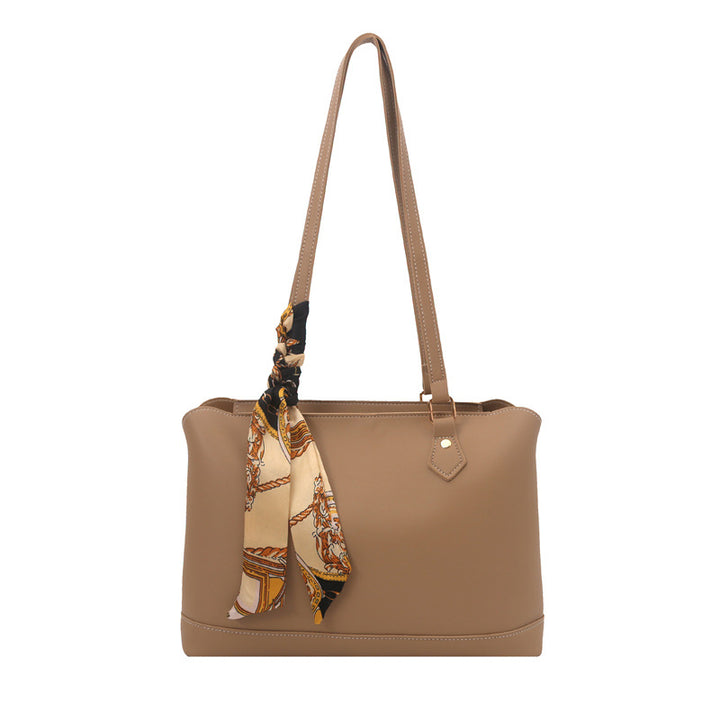 Elegant Structured Tote Bag with Decorative Scarf Bowlift