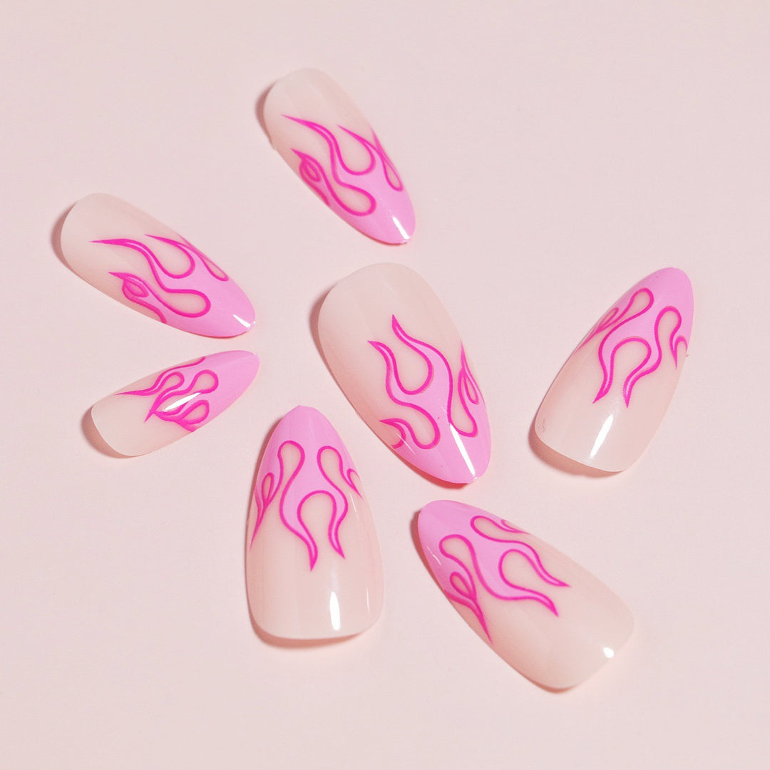 Artistic Flame Design Press-On Nails Bowlift