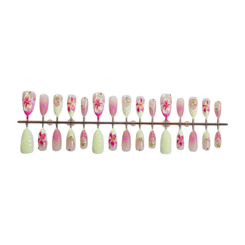 Floral Design Press-On Nail Set with Decorative Accents Bowlift