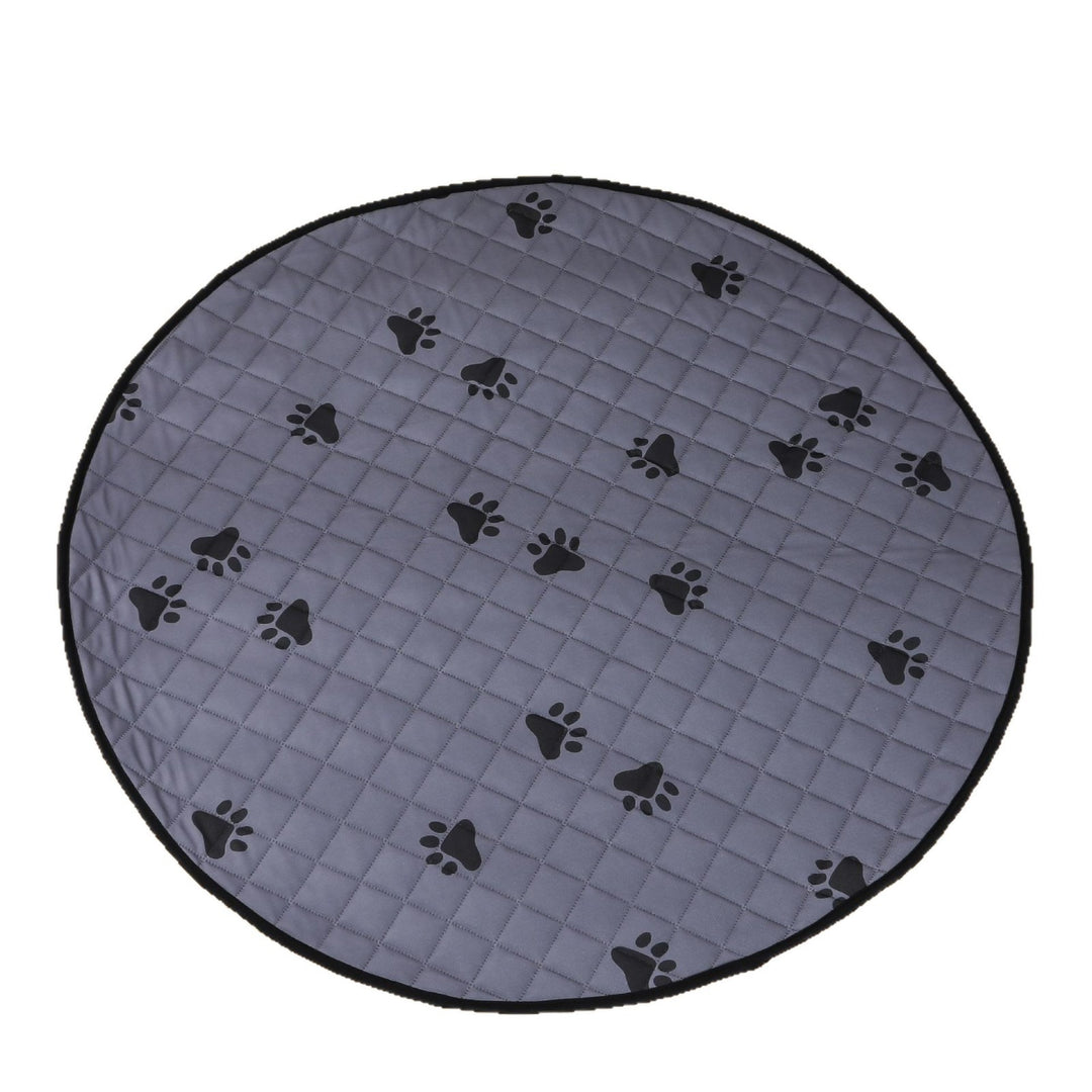 Round Quilted Pet Mat With Paw-Print Non-Slip Underside Bowlift