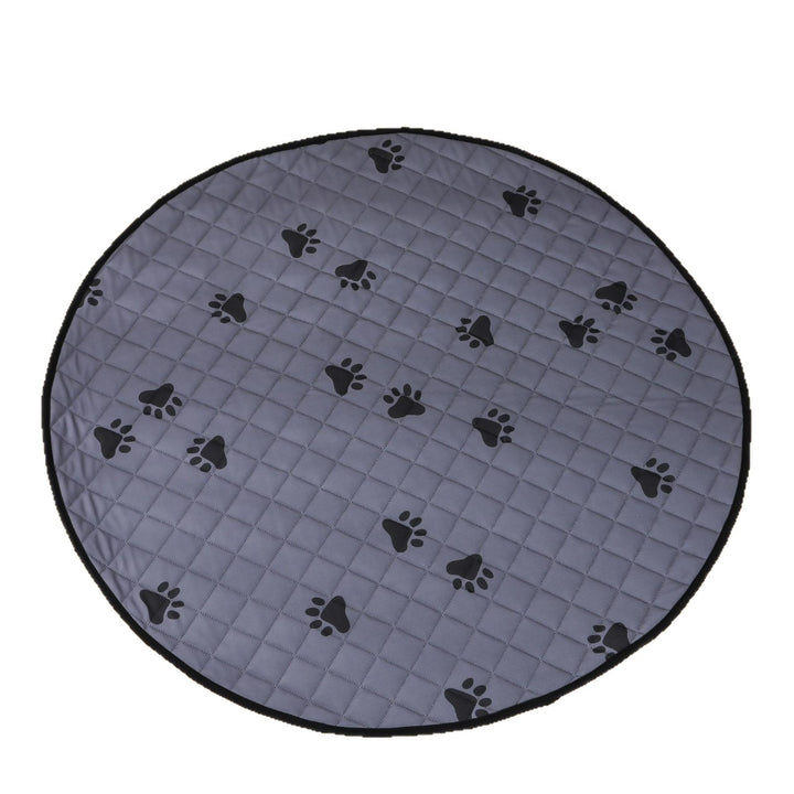 Round Quilted Pet Mat With Paw-Print Non-Slip Underside Bowlift