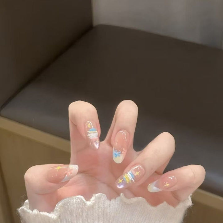 Artistic Press-On Nail Set with Whimsical Floral Patterns Bowlift