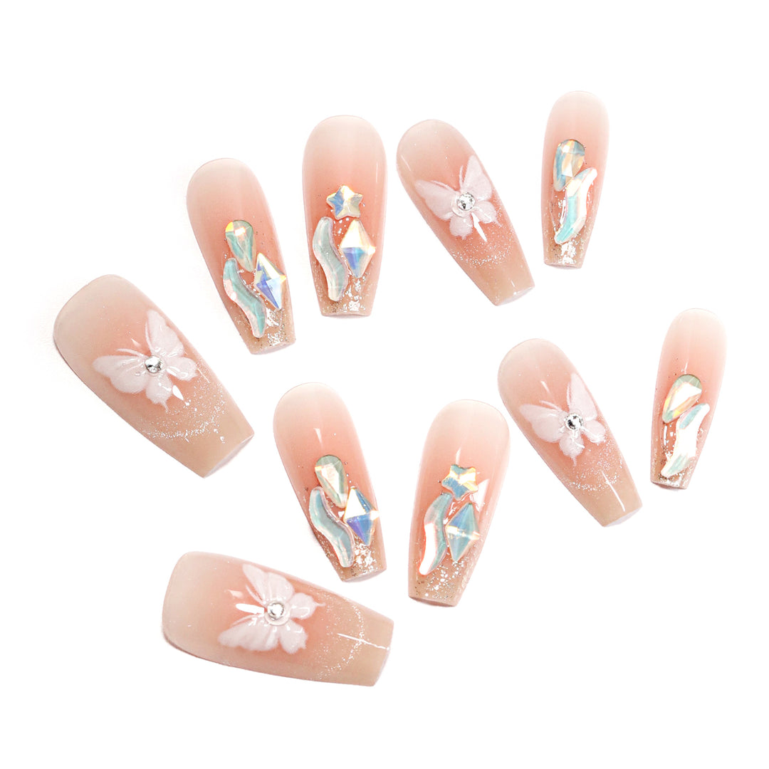 Artful Nail Extensions with Delicate Flower Design Bowlift