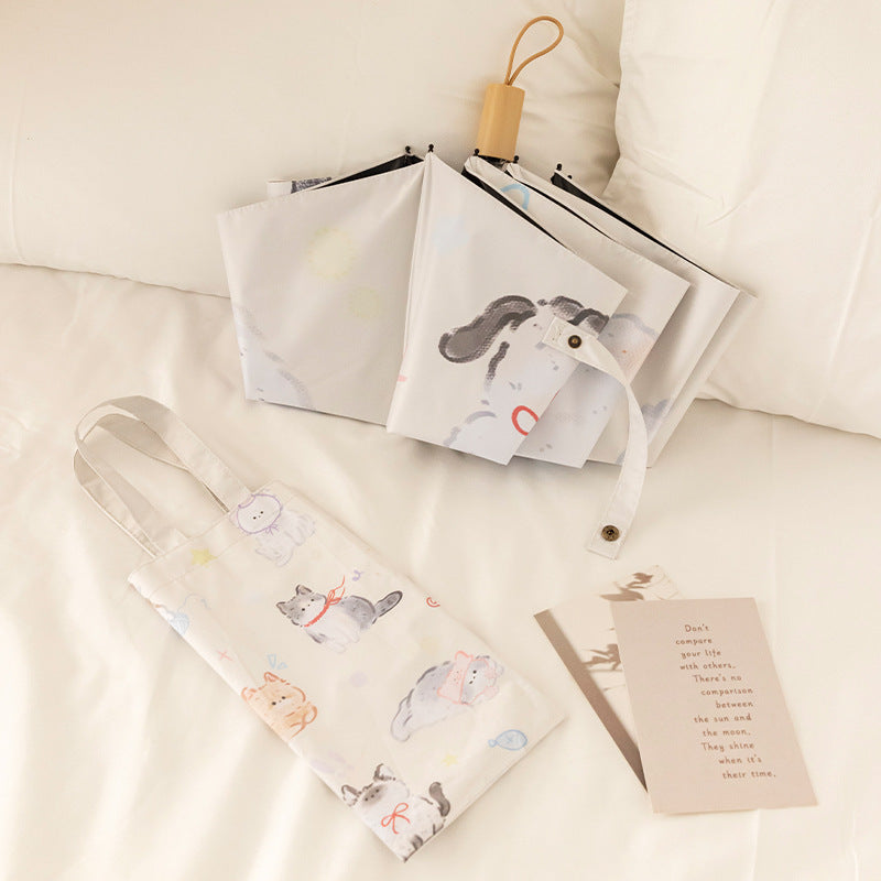 Women Folding Umbrella with Lovely Animal Illustrations Bowlift