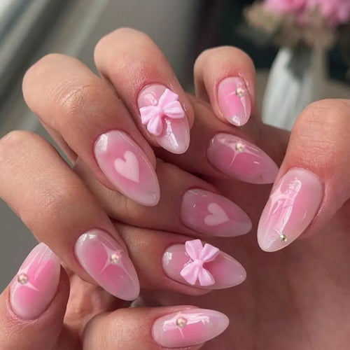 Artistic Heart and Bow Detail Press-On Nails Bowlift