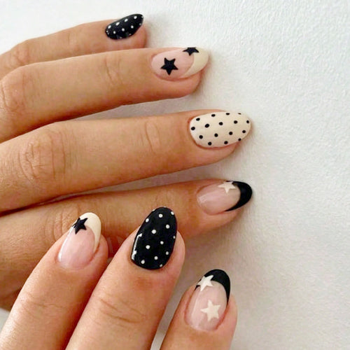 Chic Polka Dot and Star Press-On Nail Set Bowlift