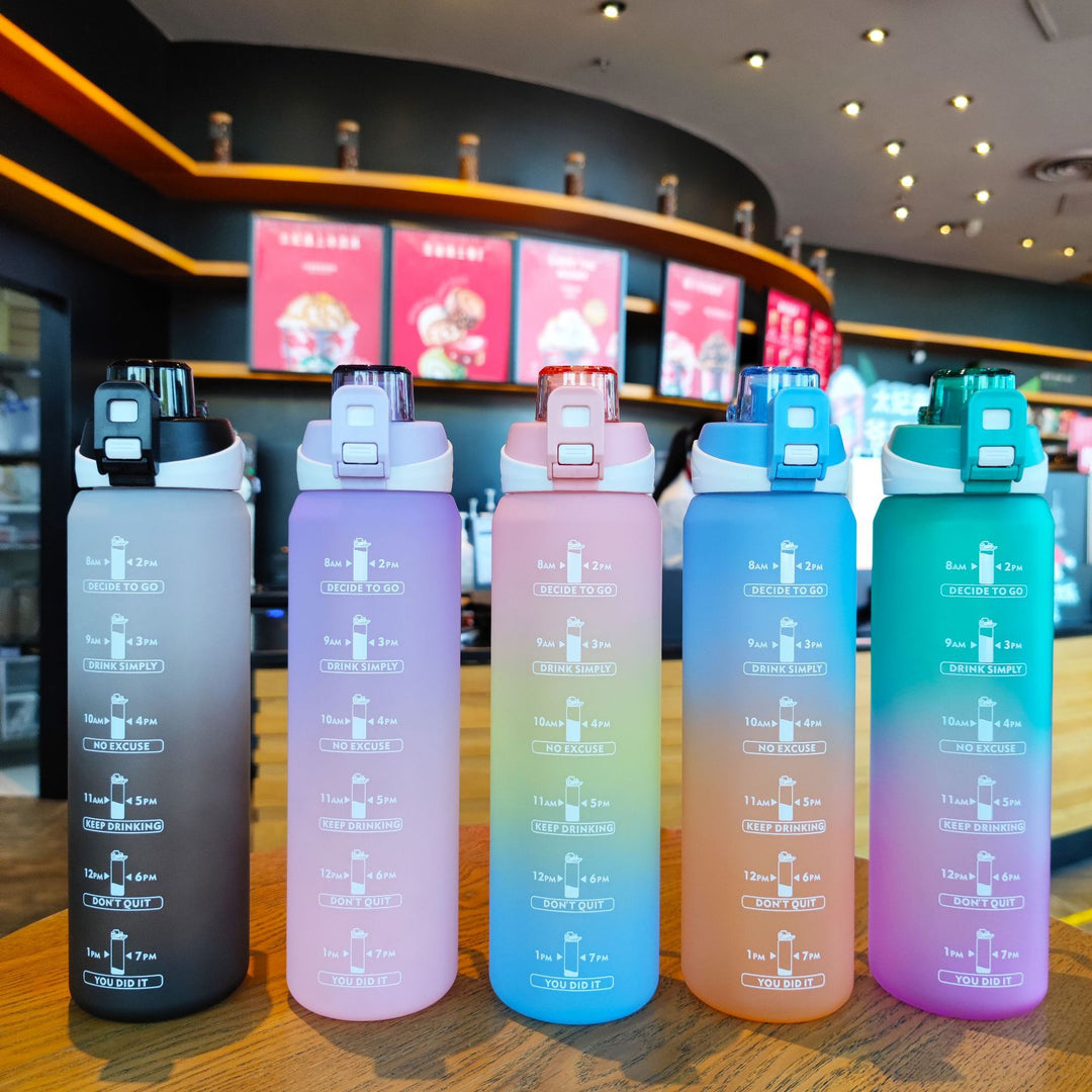 Women's Motivational Water Bottle with Unique Time Marking and Secure Closure Bowlift