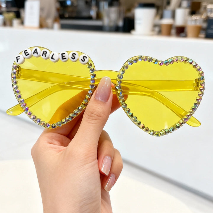 Heart-Shaped Rhinestone-Embellished Sunglasses Bowlift 1787141205