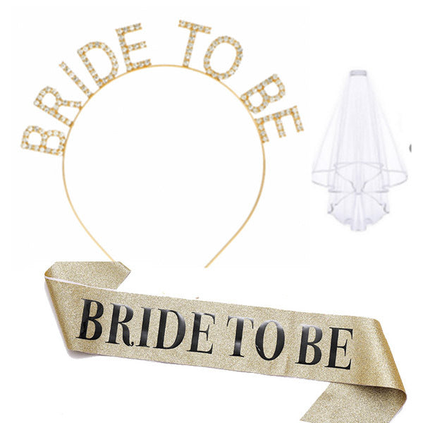 Women's bridal accessories set with shimmering veil and personalized sash Bowlift