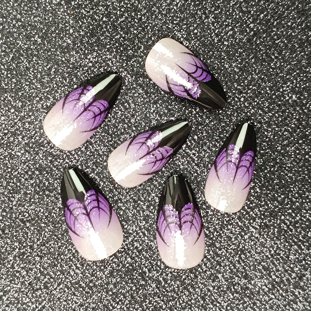 Artistic Stiletto Press-On Nails with Spider Web Design Bowlift