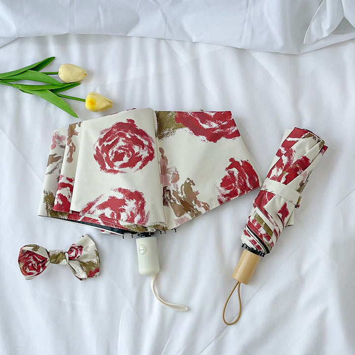 Women's Automatic Folding Umbrella with Floral Pattern Bowlift