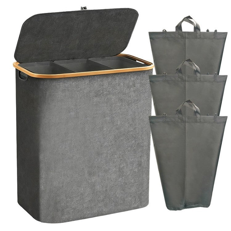 Laundry separation system with bamboo lid and multiple compartments Bowlift