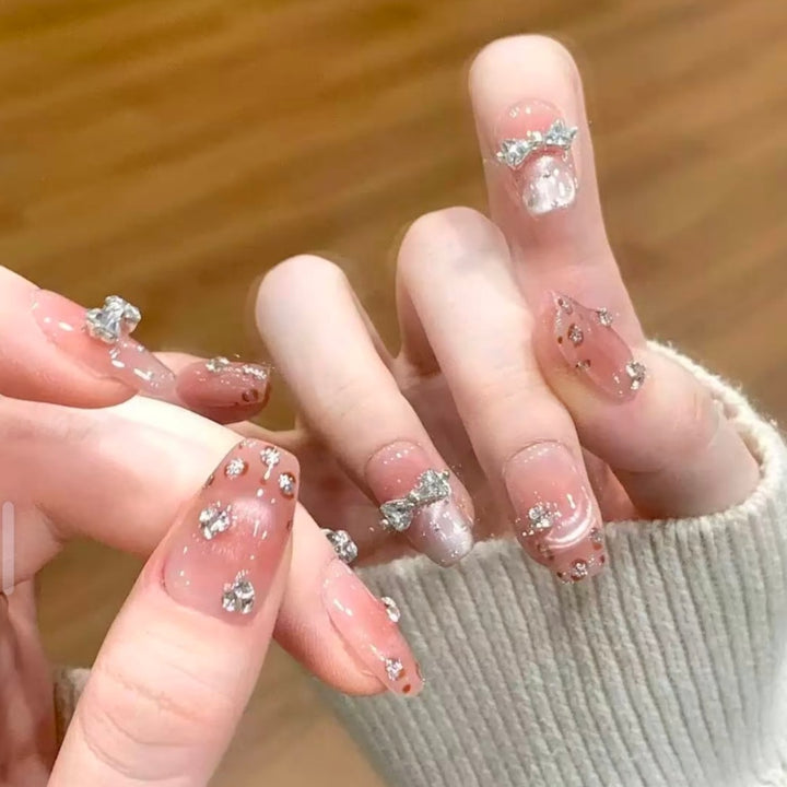 Decorative Rhinestone Bow Press-On Nail Set Bowlift