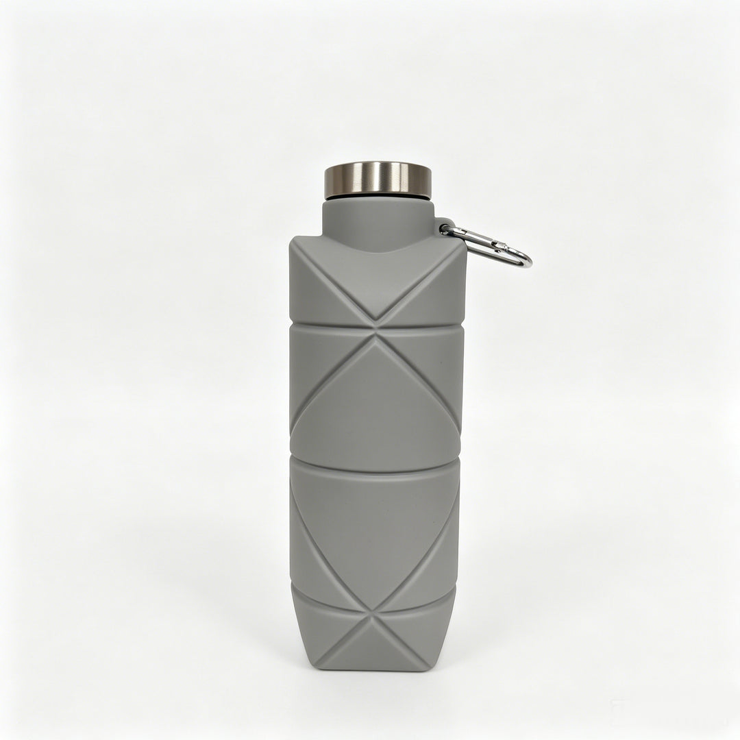 Collapsible Silicone Travel Water Bottle with Stainless Cap and Carabiner Bowlift