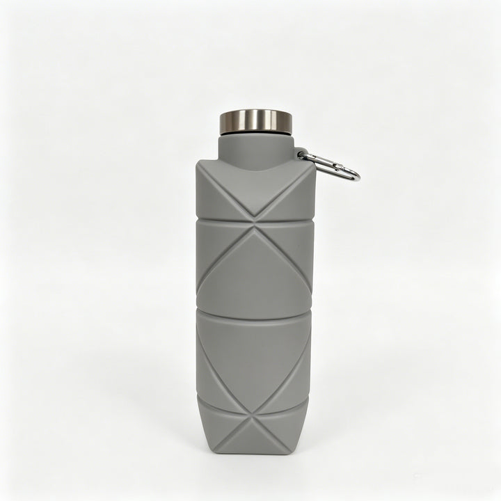 Collapsible Silicone Travel Water Bottle with Stainless Cap and Carabiner Bowlift