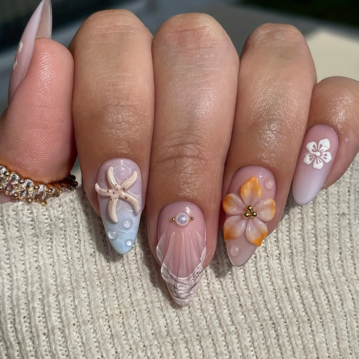 Artistic 3D Floral Press-On Nail Set Bowlift