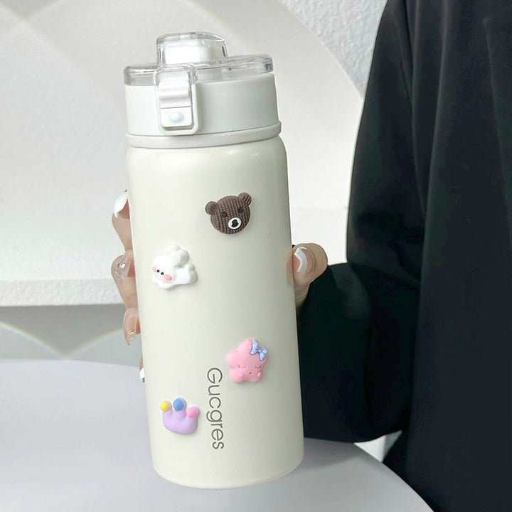 Women's Insulated Drinking Bottle with Secure Flip Closure and Playful Design Bowlift