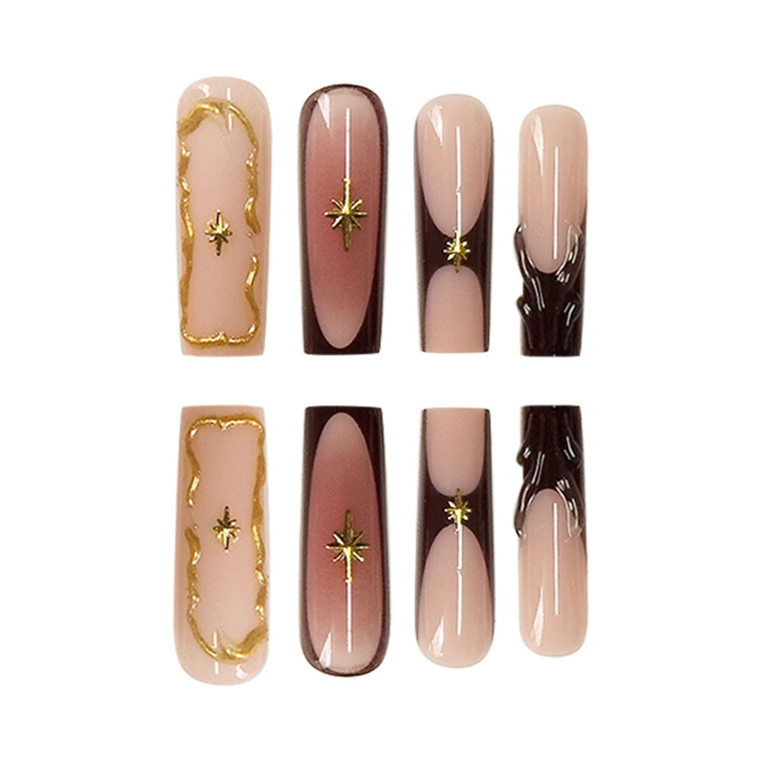 Artistic Sculpted Press-On Nails with Gold Accents Bowlift