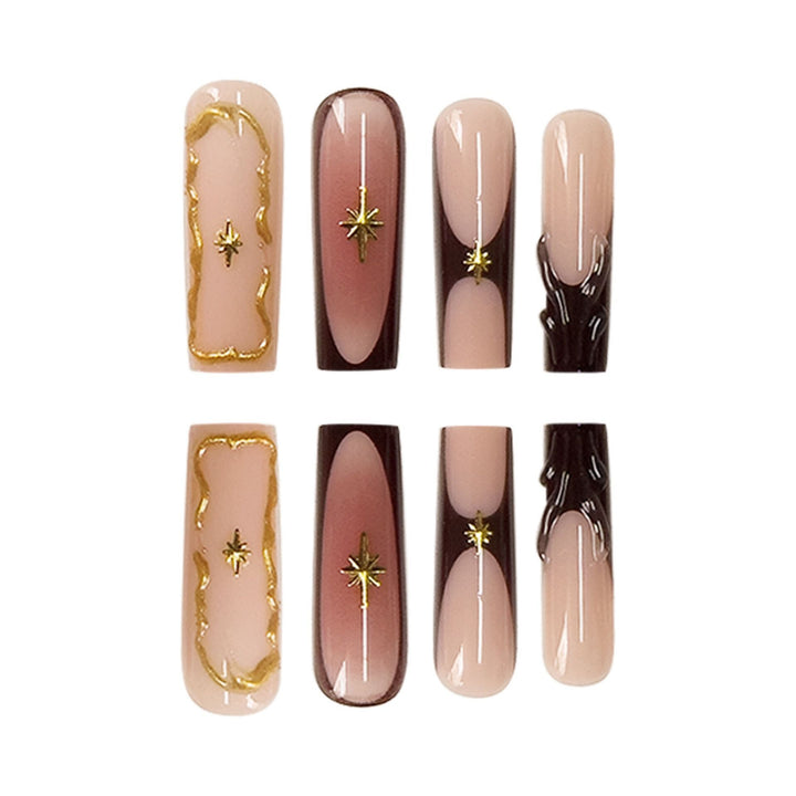 Artistic Sculpted Press-On Nails with Gold Accents Bowlift