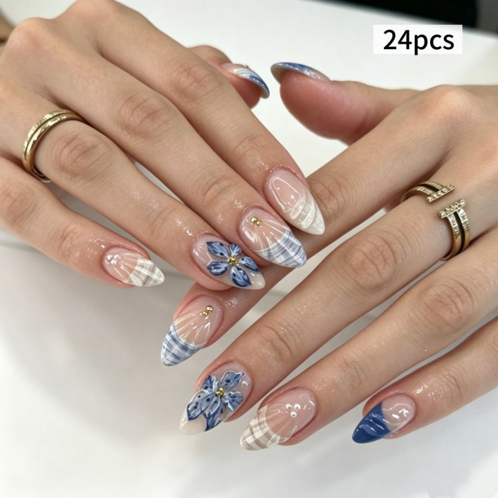 Artificial nails with floral design and elegant tips Bowlift