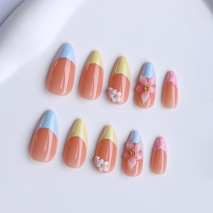 Elegant Artificial Nails with Floral Accents Bowlift