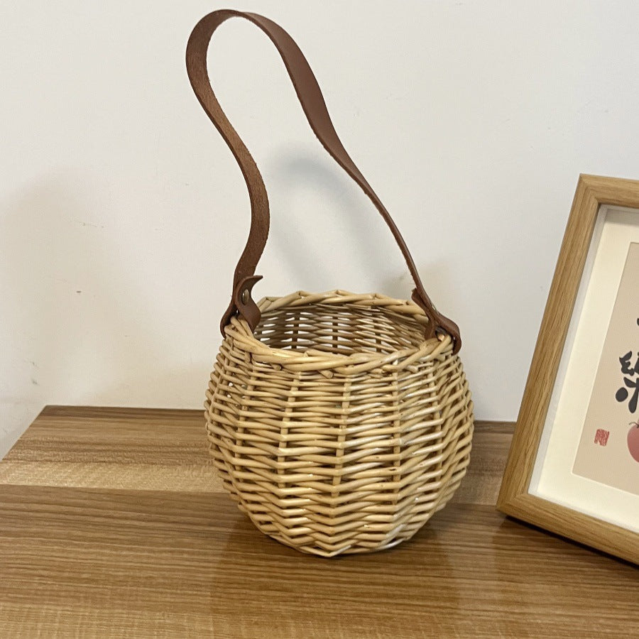 Women Handcrafted Basket with Leather Handle Bowlift
