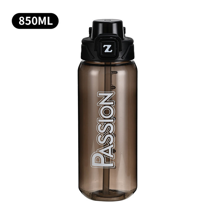 Ladies drinking bottle with integrated measuring system and flip-top closure Bowlift