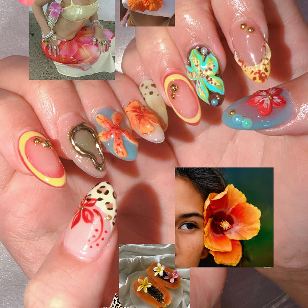 Artificial Nail Set with Floral Accents Bowlift
