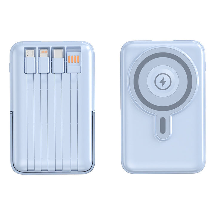 Portable power bank with integrated charging cables and MagSafe function Bowlift