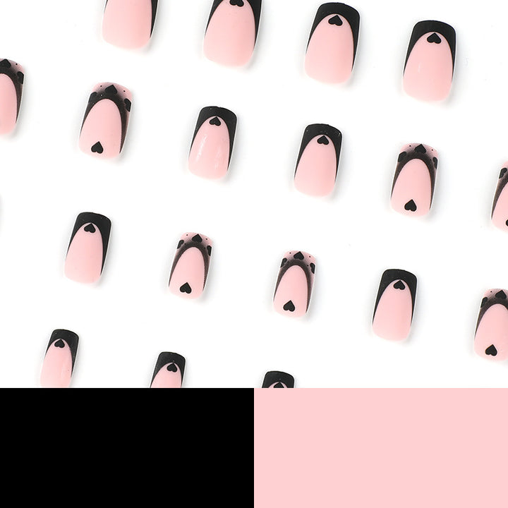 Artful Nail Art with Heart Motifs and Black-White Lace Bowlift