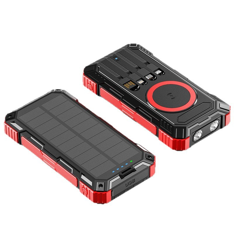 Robust Solar Power Bank with Multifunctional Charging Cable and Integrated Qi Charger Bowlift