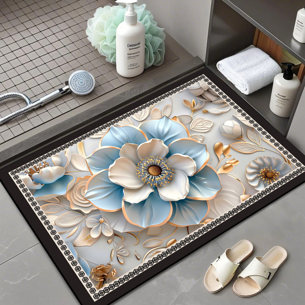 Floral Patterned Memory Foam Bath Mat Bowlift