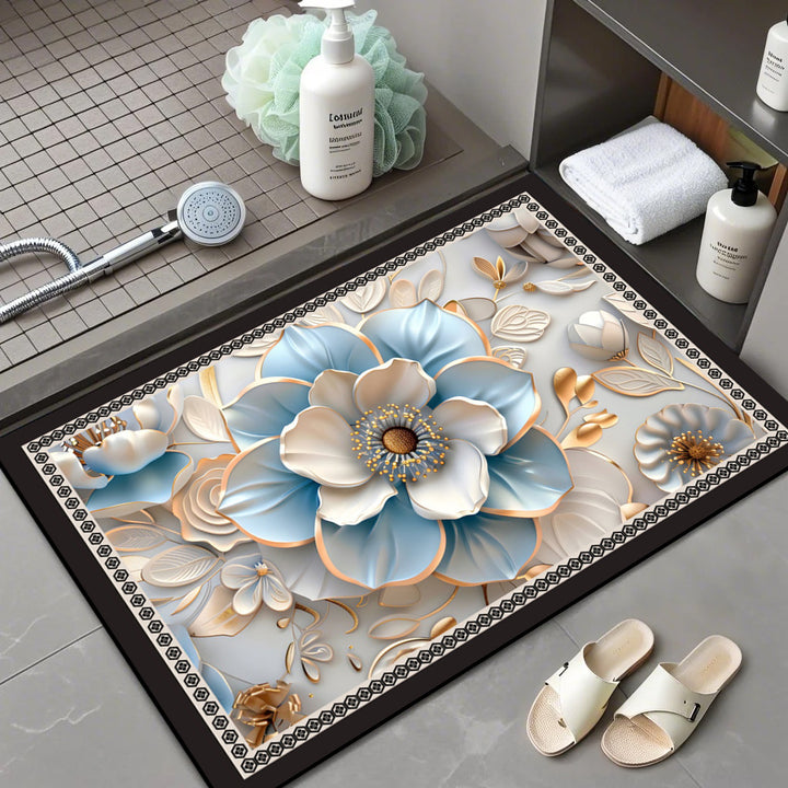 Floral Patterned Memory Foam Bath Mat Bowlift