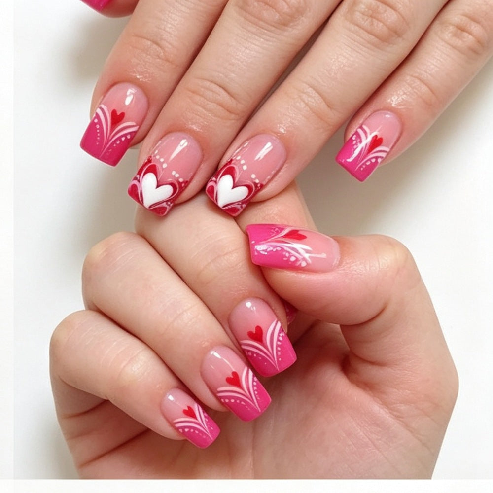 Artificial nails with romantic heart and flower pattern Bowlift