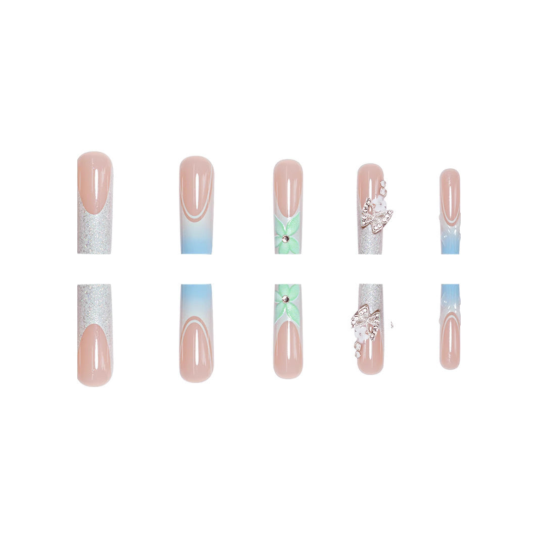 Elegant Floral Acrylic Nail Extensions Bowlift