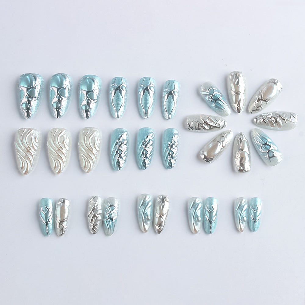 Artistic Metallic Press-On Nail Set Bowlift