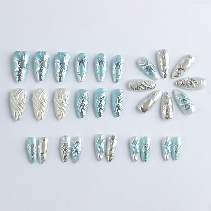 Artistic Metallic Press-On Nail Set Bowlift