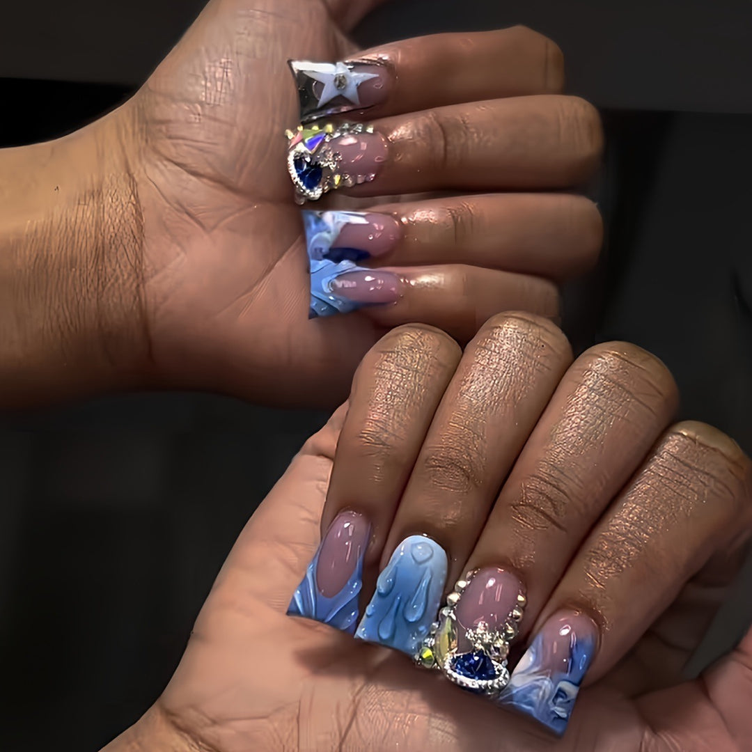 Artistic Water Droplet Press-On Nails Bowlift