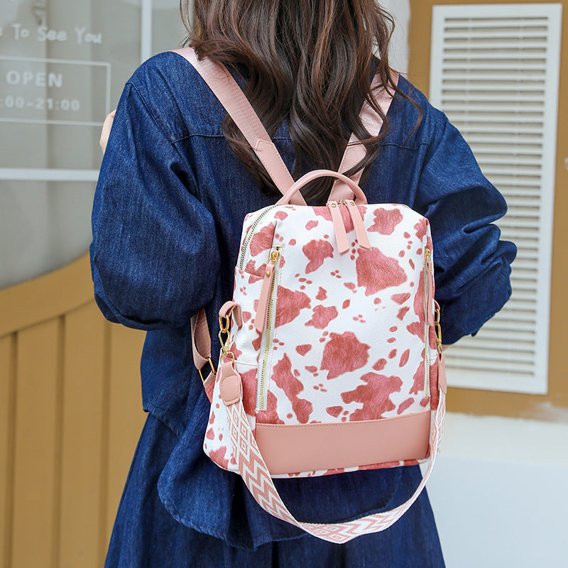 Fashionable Cow Print Backpack Bowlift