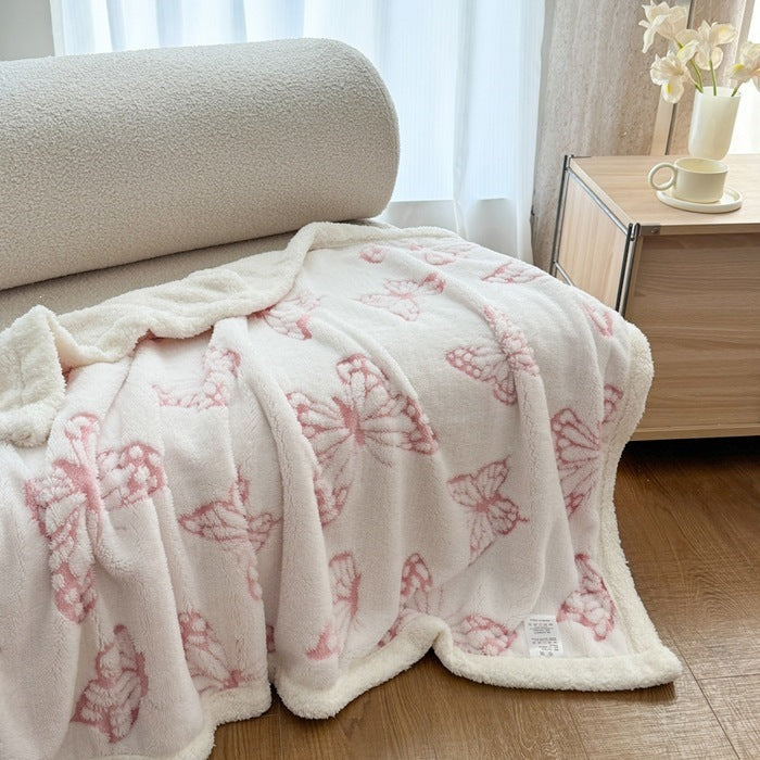Soft Plush Butterfly Print Throw Blanket