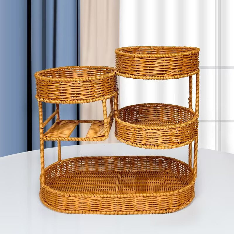 Unisex Rattan Shelf with Three Levels Bowlift