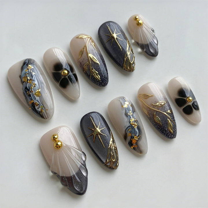 Artificial nail set with elegant floral design Bowlift