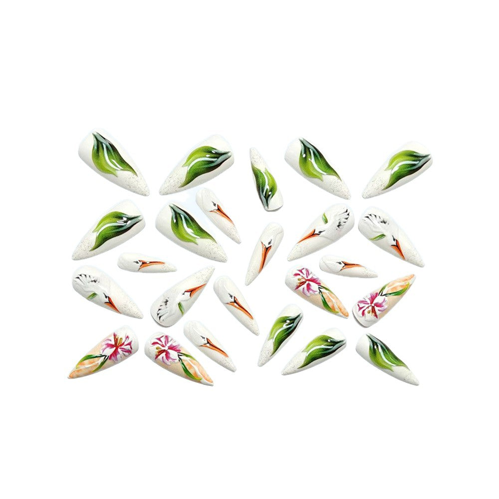 Artificial nails with floral and bird design Bowlift