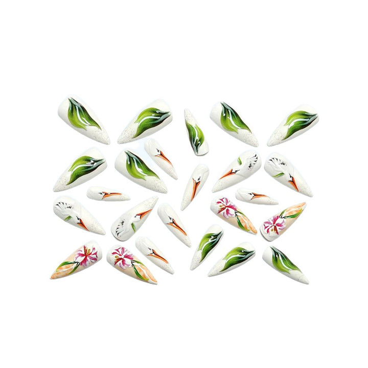 Artificial nails with floral and bird design Bowlift