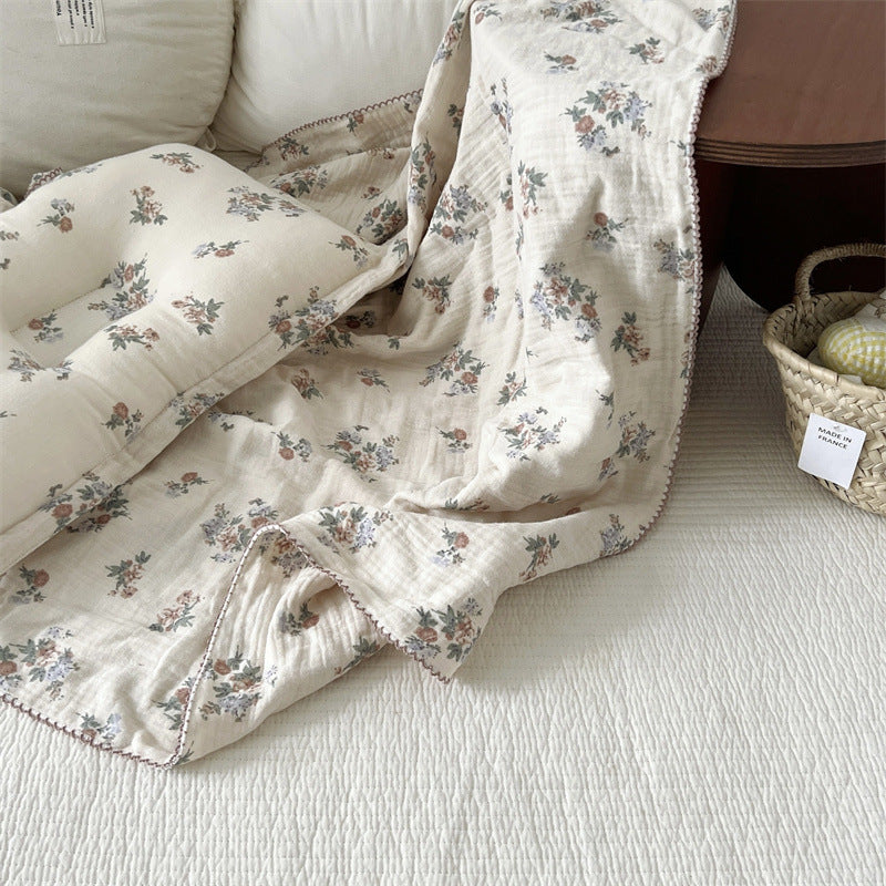 Unisex Cotton Muslin Blanket with Floral Design and Ruffle Details Bowlift