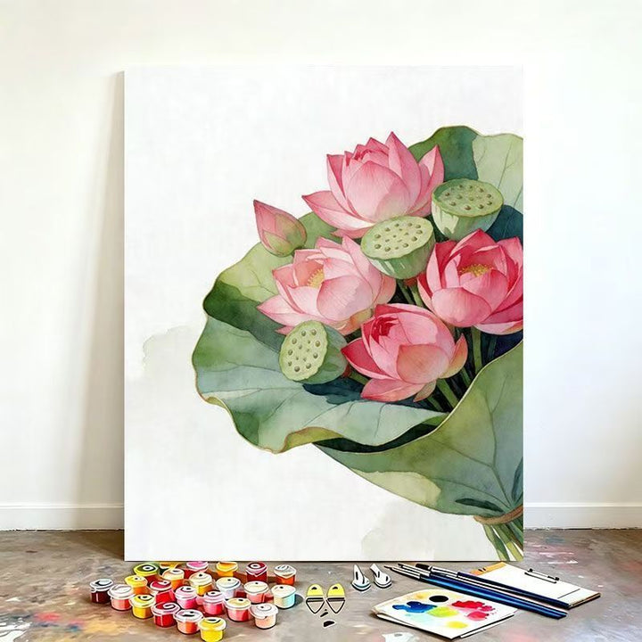 Watercolor Lotus Flower Canvas Art Kit Bowlift